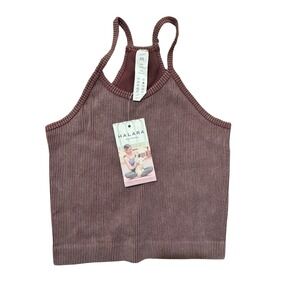 Halara Ribbed High Neck Crop Tank Top  XS  NWT  Mauve
